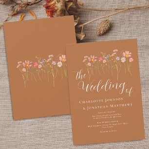 Wildflower Meadow Elegant Script Brown Sugar Fall Invitation