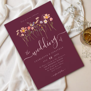 Wildflower Meadow Elegant Script Burgundy & Blush Invitation