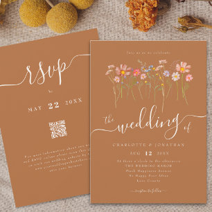 Wildflower Meadow Floral Brown Sugar Beige QR code Invitation