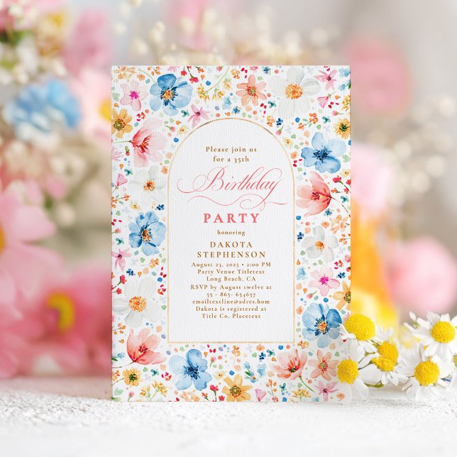 Wildflower Meadow Floral Elegant Garden Birthday Invitation (Wildflowers Birthday Invitation)