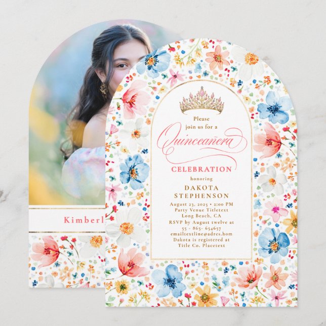 Wildflower Meadow Floral Garden Quinceanera Photo Invitation (Front/Back)