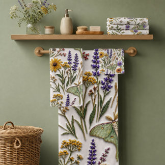  Wildflower Meadow  Floral Luna Moth Botanical  Bath Towel Set