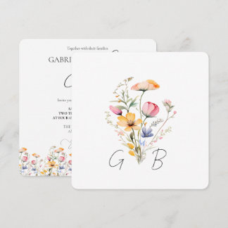 Wildflower Meadow Floral Monogram Square Wedding Invitation
