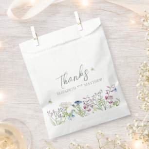 Wildflower meadow floral watercolor art wedding favour bags