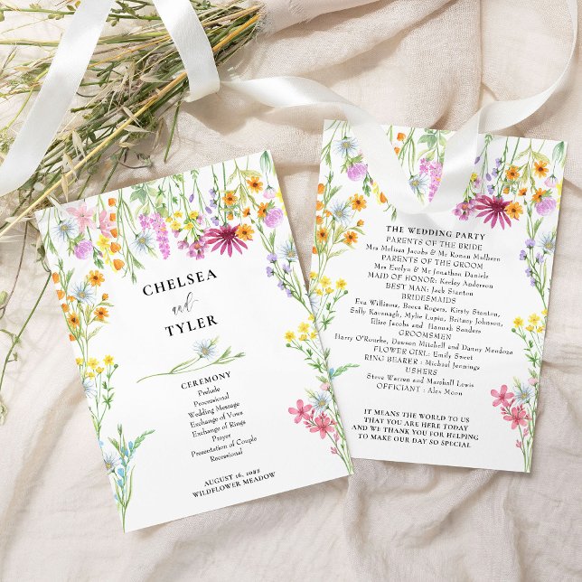 Wildflower Meadow Floral Wedding Program Invitation (Order of Service cards from the Wildflower Meadow wedding collection by Darling & May)