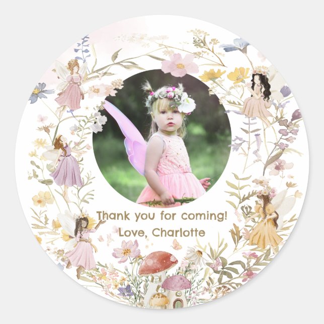 Wildflower Meadow Flowers Birthday Photo Favour Classic Round Sticker (Front)