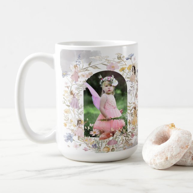 Wildflower Meadow Flowers Birthday Photo Gift Coffee Mug (With Donut)