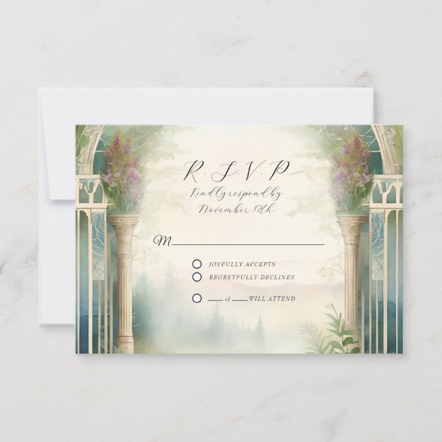 Wildflower Meadow Forest Elegant Floral Wedding RSVP Card (Front)