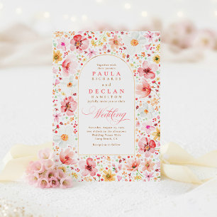 Wildflower Meadow Garden Floral Blush Pink Wedding Invitation