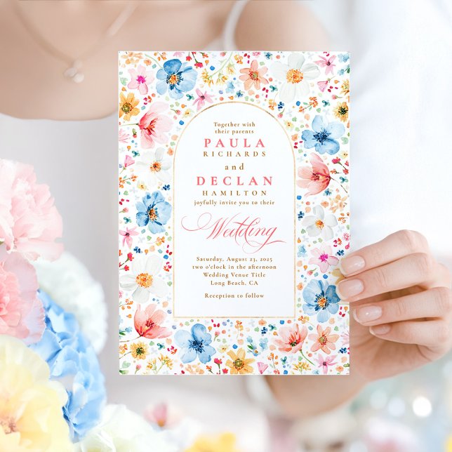 Wildflower Meadow Garden Floral Elegant Wedding Invitation (Soft Pastel Floral French Wedding Invitation)