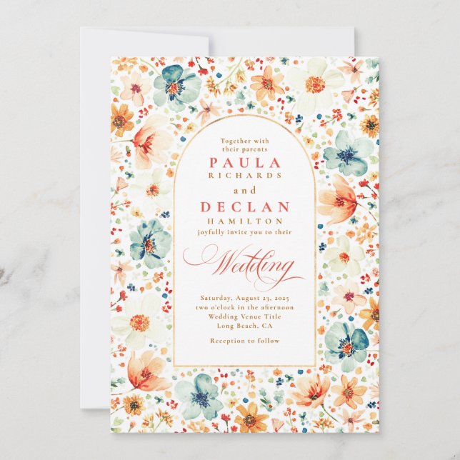 Wildflower Meadow Garden Floral Fall Wedding Invitation (Front)
