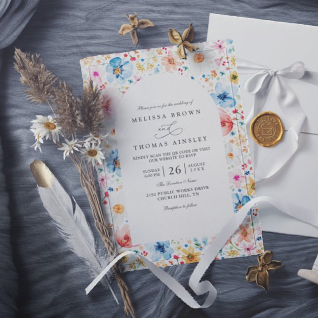 Wildflower Meadow Garden Floral QR Code Wedding Invitation (Creator Uploaded)
