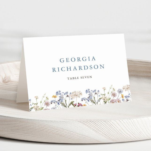 Wildflower Meadow Garden Wedding Boho Place Card (Colorful Spring Wildflower Meadow Garden Wedding place card with guest name and table number)