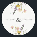 Wildflower Meadow Garden Wedding Classic Round Sticker<br><div class="desc">Capture the essence of your love story with our Wildflower Meadown Garden Wedding stickers,  customised with the name of the bride and groom. Perfect for all of your wedding favours or to be used as envelope seals.</div>