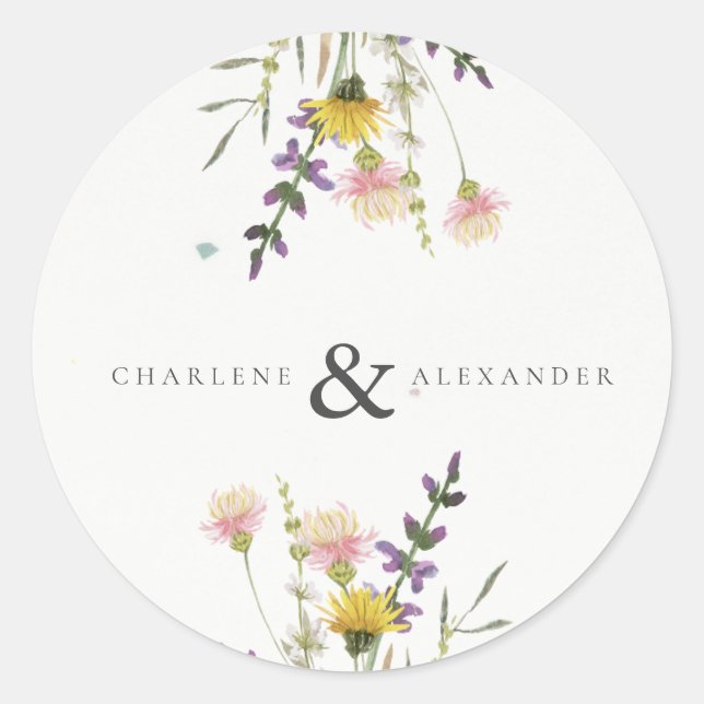 Wildflower Meadow Garden Wedding Classic Round Sticker (Front)