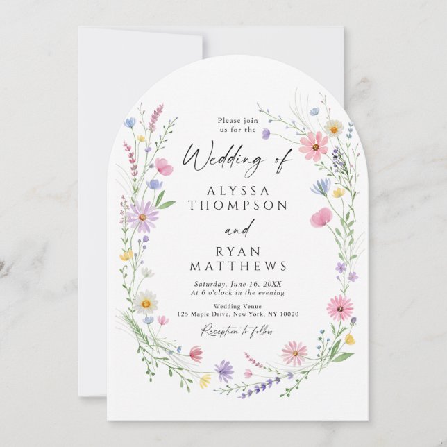 Wildflower Meadow Garden Wreath Wedding Invitation (Front)
