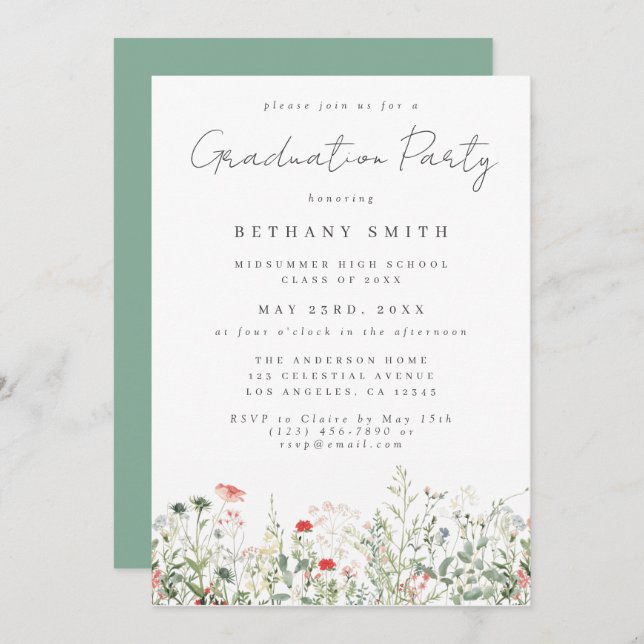Wildflower Meadow Graduation Party Invitation (Front/Back)