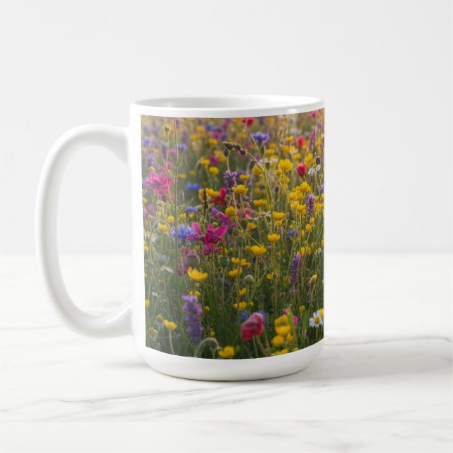 Wildflower Meadow –Hand-Drawn Botanical Graphic Te Coffee Mug (Left)