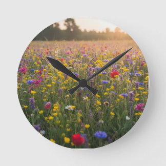 Wildflower Meadow –Hand-Drawn Botanical Graphic Te Round Clock