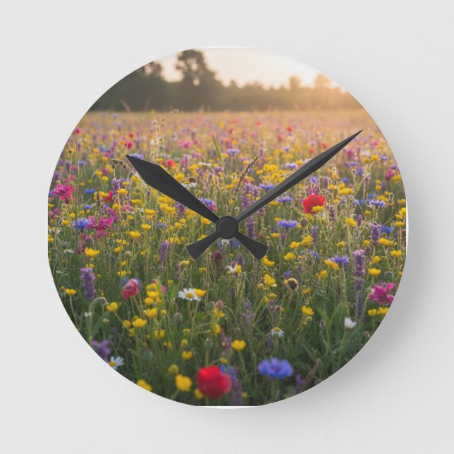 Wildflower Meadow –Hand-Drawn Botanical Graphic Te Round Clock (Front)
