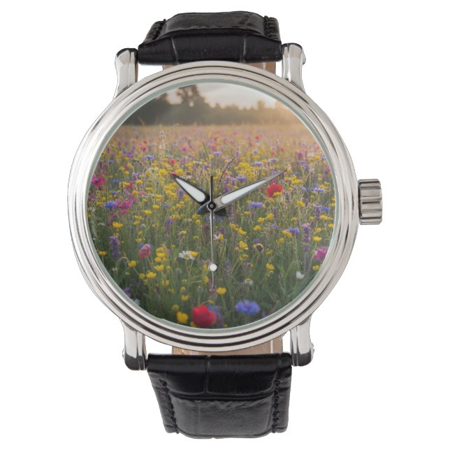 Wildflower Meadow –Hand-Drawn Botanical Graphic Te Watch (Front)