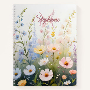 Wildflower Meadow in Bloom Name Monogram Notebook