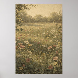 Wildflower Meadow in Warm Evening Light Poster