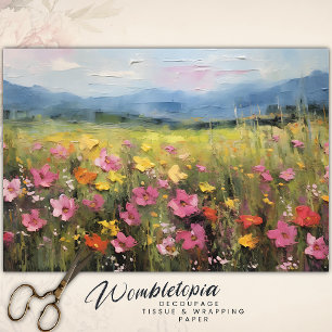Wildflower Meadow Landscape Oil Painting Decoupage Tissue Paper