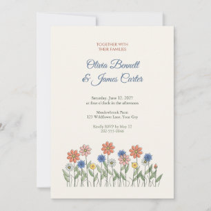 Wildflower Meadow Line Art Wedding Invitation
