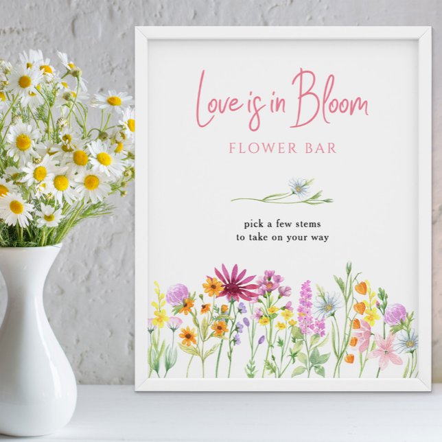 Wildflower Meadow Love is in Bloom Flower Bar Poster (Floral Flower Bar Sign for your bridal shower - from my Wildflower Meadow collection)