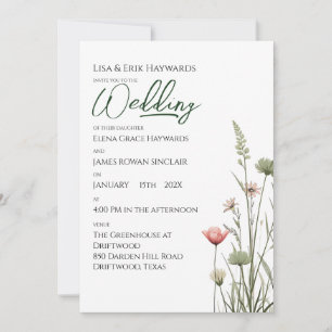 Wildflower Meadow Minimalist Boho Budget Wedding Invitation