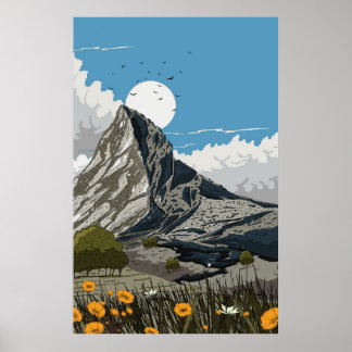 Wildflower Meadow Mountain Poster