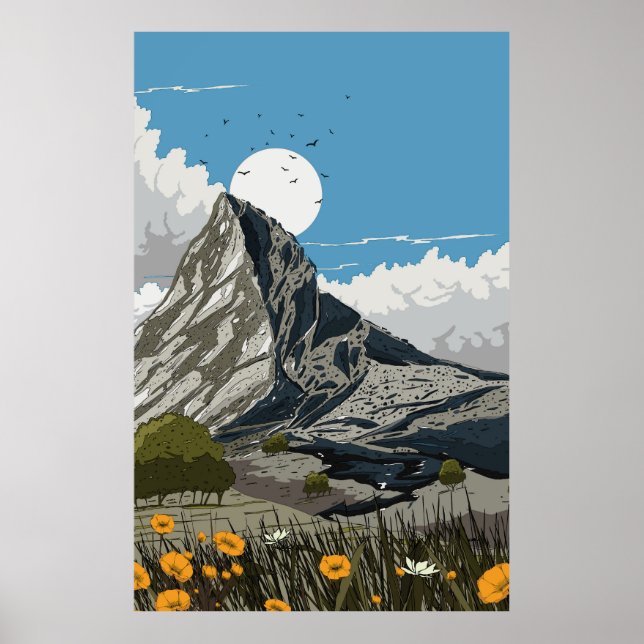 Wildflower Meadow Mountain Poster (Front)