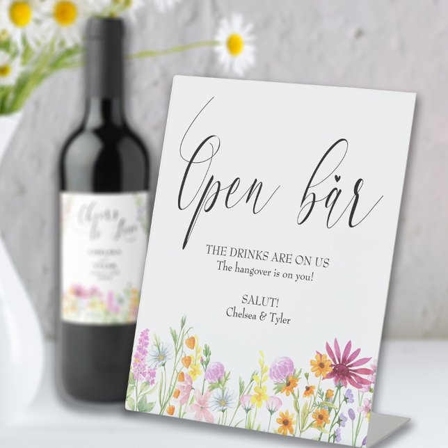Wildflower Meadow Open Bar Wedding Pedestal Sign (Creator Uploaded)