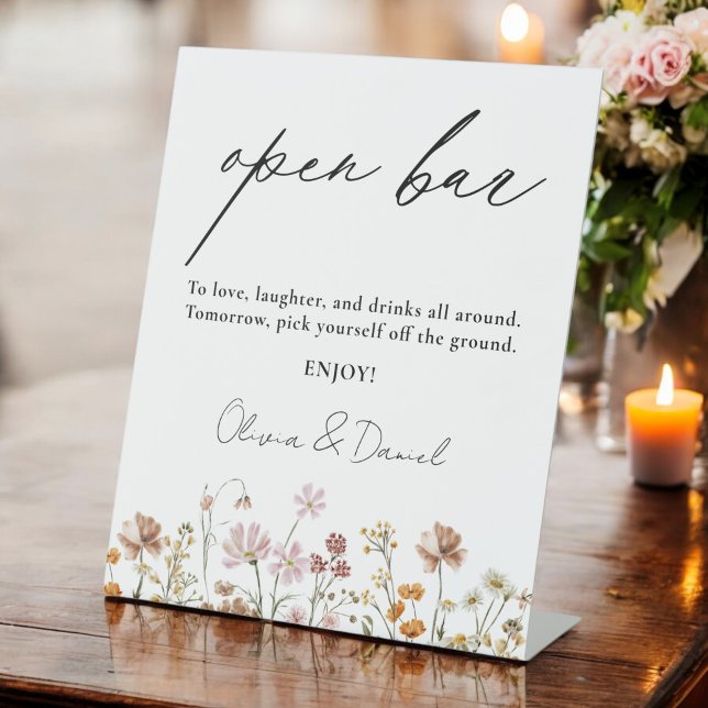 Wildflower Meadow Open Bar Wedding  Pedestal Sign (Creator Uploaded)