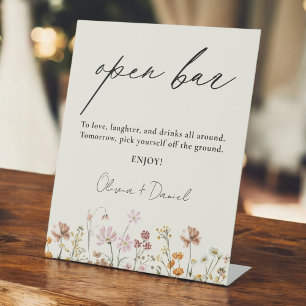 Wildflower Meadow Open Bar Wedding Pedestal Sign