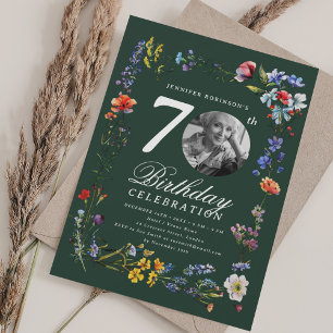 Wildflower Meadow Photo 70th Birthday Party Green Invitation