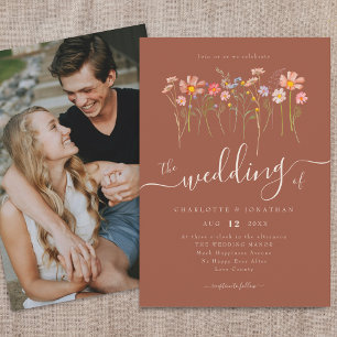 Wildflower Meadow Photo Terracotta Orange & Beige Invitation