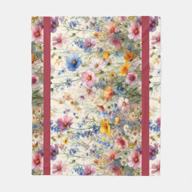 Wildflower Meadow Pink, Red, Yellow, Purple, Blue Fleece Blanket (Front)