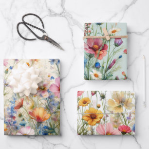 Wildflower Meadow Pink, Red, Yellow, Purple, Blue Wrapping Paper Sheet