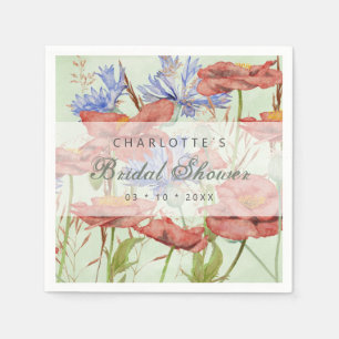 Wildflower meadow poppies bridal shower napkin