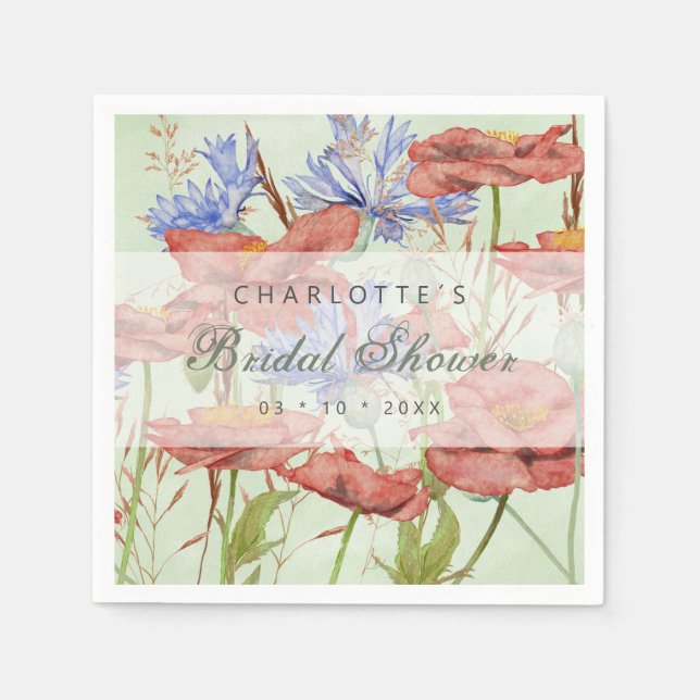 Wildflower meadow poppies bridal shower napkin (Front)