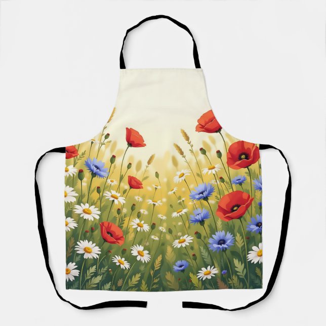 Wildflower Meadow Poppy Pattern Apron (Front)