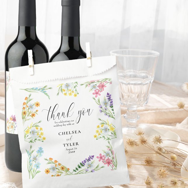 Wildflower Meadow Pretty Thank You Wedding Favour Bags (A love story in full bloom with wildflower wedding favor bags to match)
