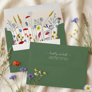Wildflower Meadow Sage Green Custom Return Address Envelope