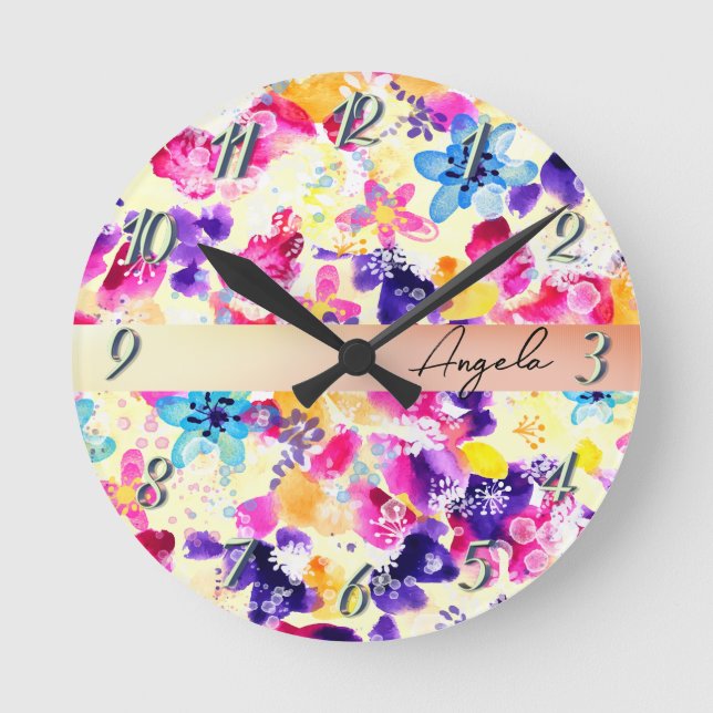 Wildflower Meadow Shabby Flowers  Round Clock (Front)