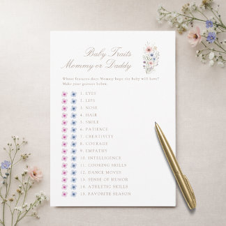 Wildflower Meadow Shower Baby Traits Game Card