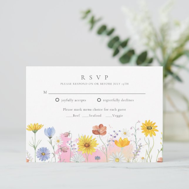 Wildflower Meadow Spring Summer Wedding  RSVP Card (Standing Front)