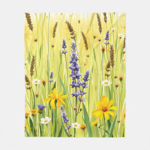 Wildflower Meadow Summer Pattern Fleece Blanket