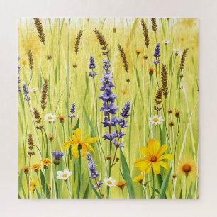 Wildflower Meadow Summer Pattern Jigsaw Puzzle